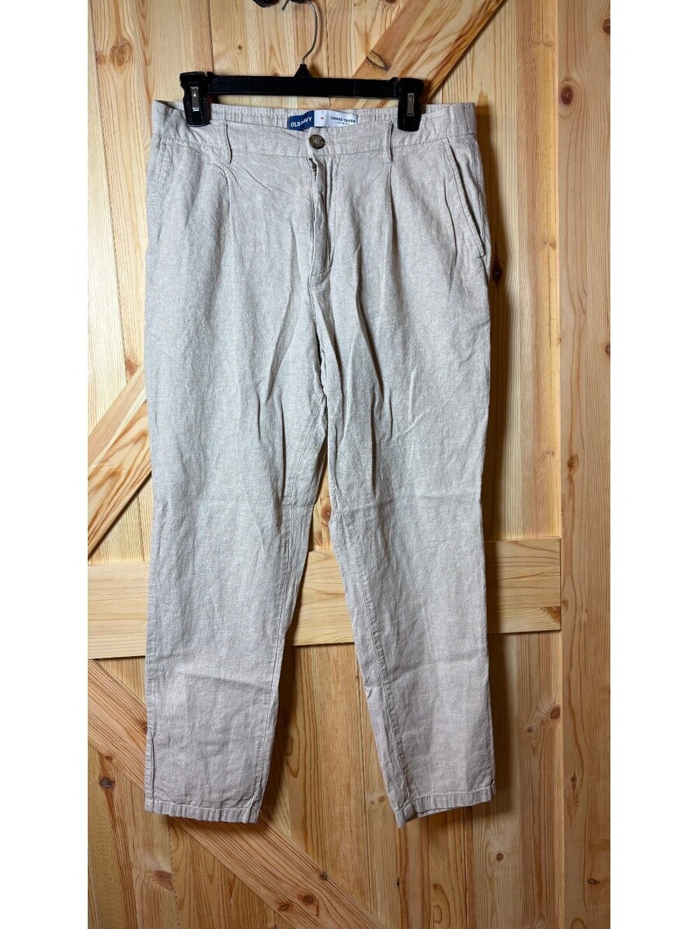 Old Navy Loose Taper Linen Blend Pants Medium Beige